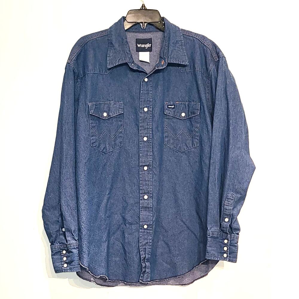 Wrangler pearl snap long sleeve denim button down shirt - 2XL / XXL